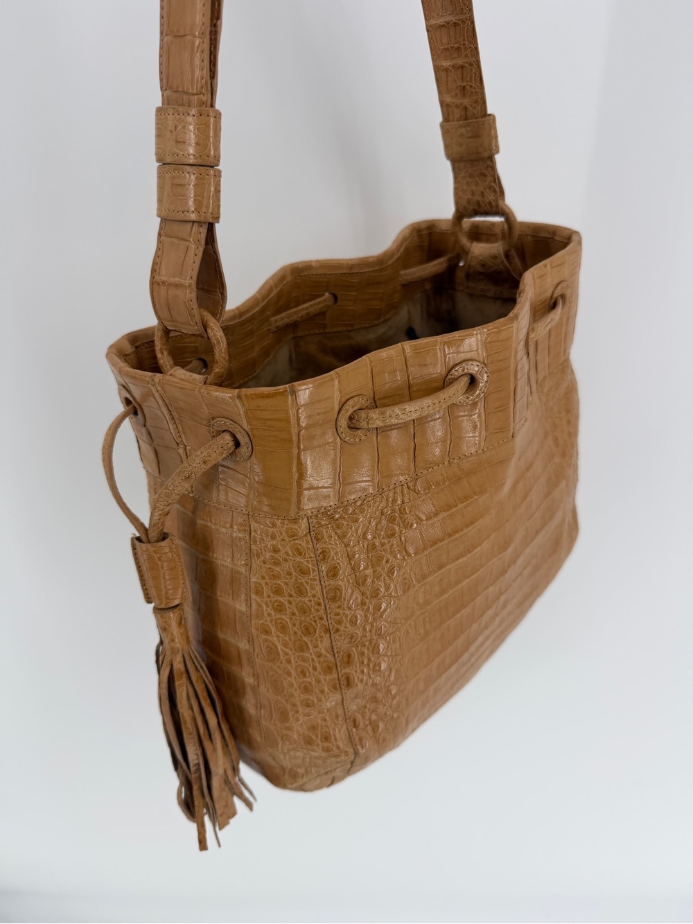 Nancy Gonzalez Crocodile Leather Tassel Drawstring Bucket Bag